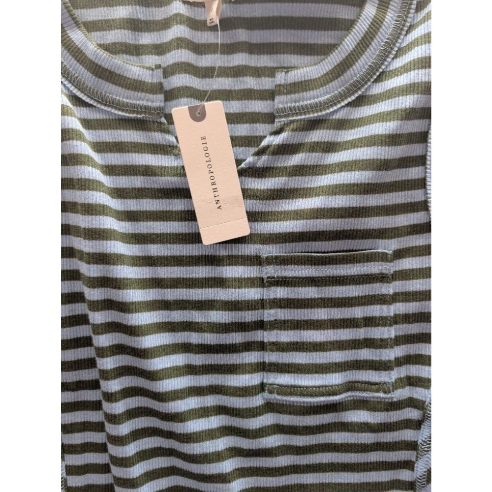 Pilcro Anthropologie Striped Ribbed Tank Top Olive Green Blue New With Tags M - Picture 4 of 4